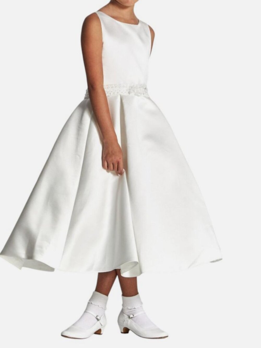 Joan Calabrese Kids Girl's White Communion A-Line Satin Dress Sz 6X